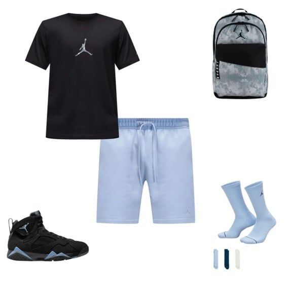 Air Jordan 7 Retro Black and Light Blue High Top Basketball Sneaker Nike Size 12 - Picture 7 of 11